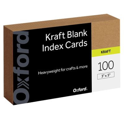 Oxford Kraft Index Cards, 100 Pack, 3x5" Index Cards, Thick, Premium Paper for Gifts, Crafts, Parties, Flash Cards, Brown, Blank on Both Sides (63505)