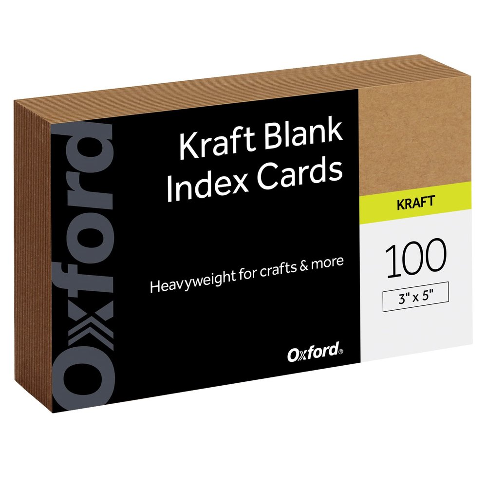 Oxford Kraft Index Cards, 100 Pack, 3x5" Index Cards, Thick, Premium Paper for Gifts, Crafts, Parties, Flash Cards, Brown, Blank on Both Sides (63505)