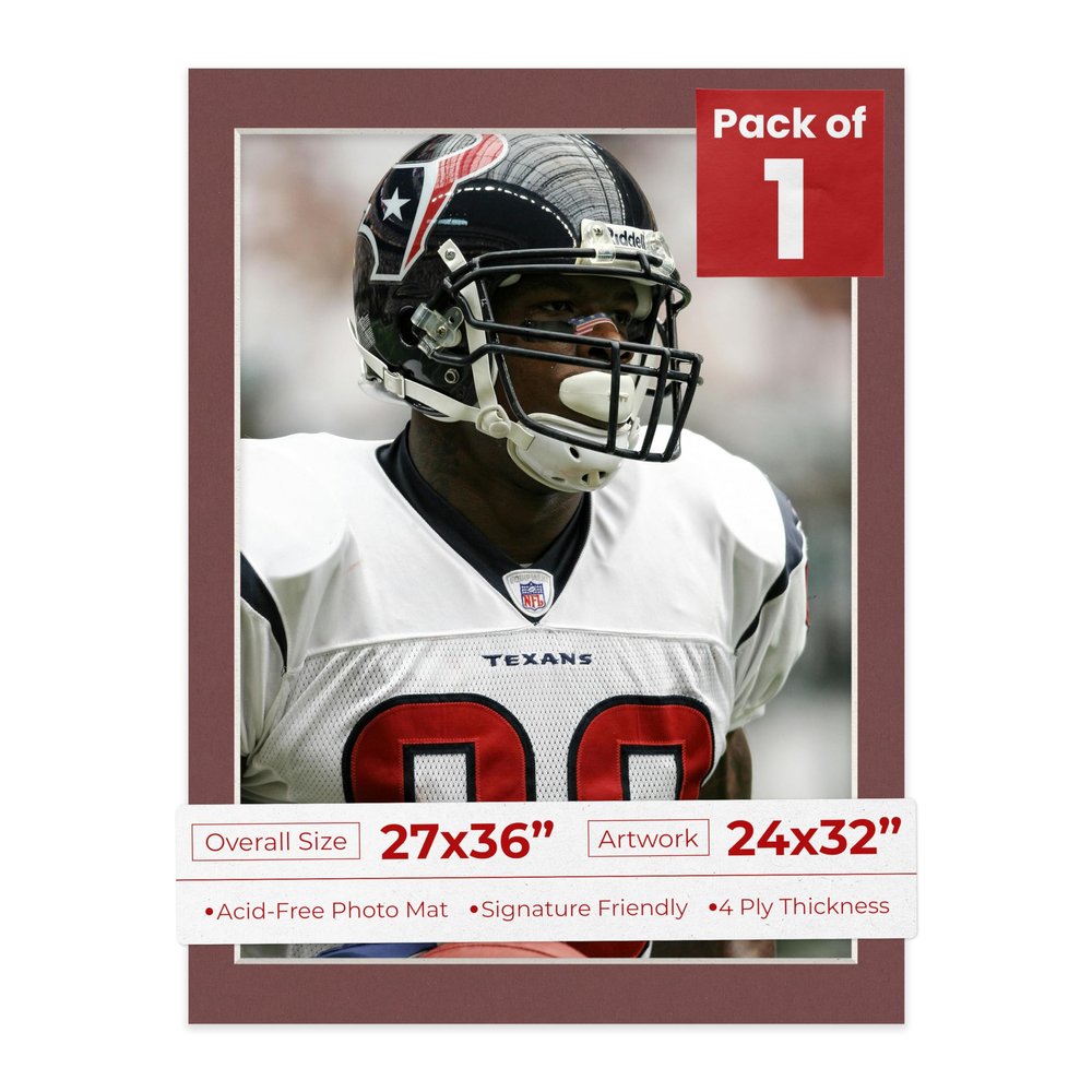 27x36 Mat Bevel Cut for 24x32 Photos - Acid Free Maroon Red Precut Matboard With Backing Board and Crystal Clear, Self Seal Photo Mat Bag - For Pictures, Photos, Framing - 4-ply Thickness