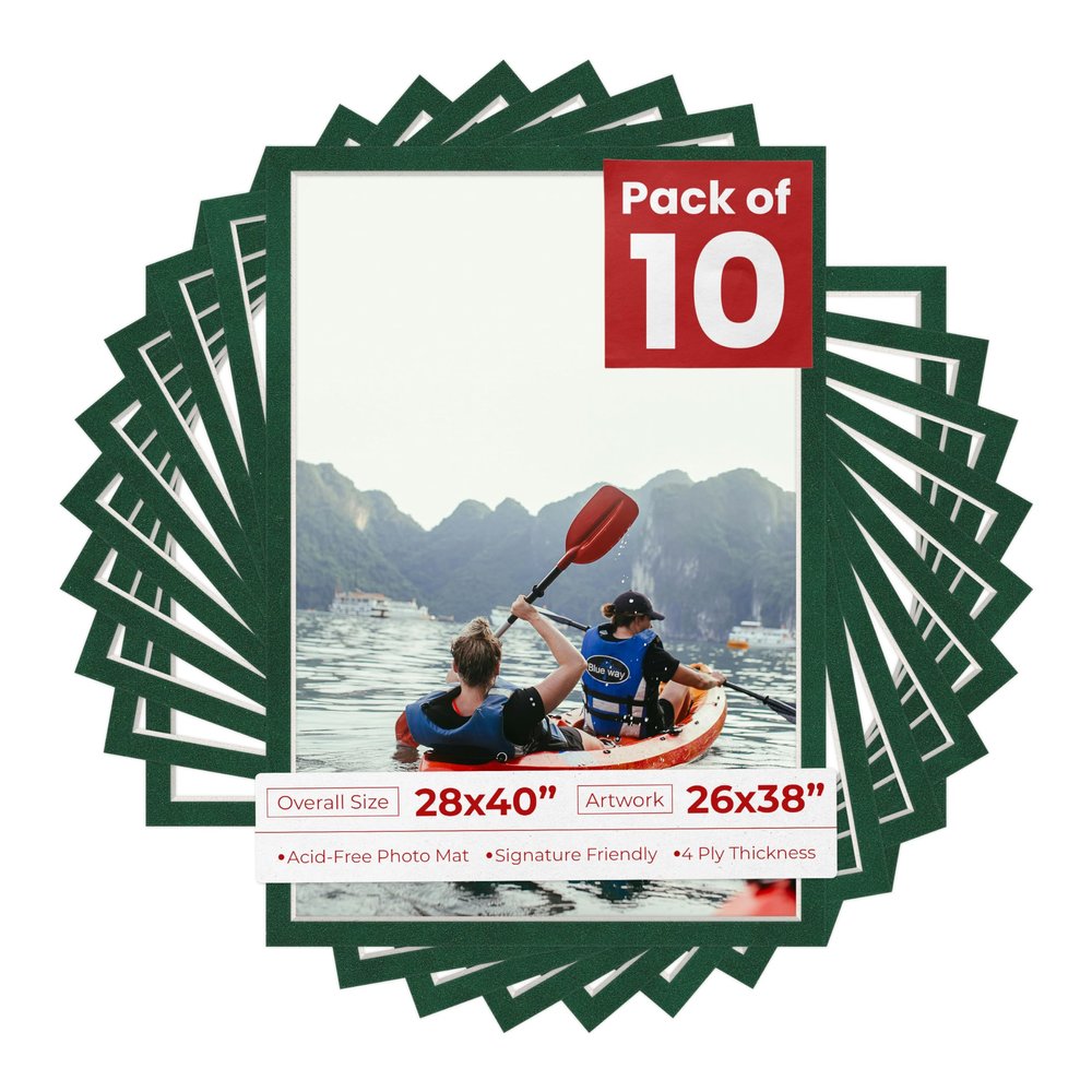 Poster Palooza Pack of TEN 28x40 Mats Bevel Cut for 26x38 Photos - Acid Free Green Suede Precut Matboards For Pictures, Photos, Framing - 4-ply Thickness