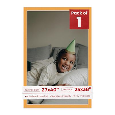 27x40 Mat Bevel Cut for 25x38 Photos - Acid Free Golden Orange Precut Matboard With Backing Board and Crystal Clear, Self Seal Photo Mat Bag - For Pictures, Photos, Framing - 4-ply Thickness