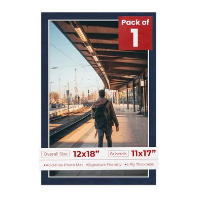 Poster Palooza 12x18 Mat Bevel Cut for 11x17 Photos - Acid Free Navy Suede Precut Matboard - For Pictures, Photos, Framing - 4-ply Thickness