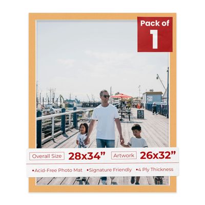 Poster Palooza 28x34 Mat Bevel Cut for 26x32 Photos - Acid Free Topaz Orange Precut Matboard - For Pictures, Photos, Framing - 4-ply Thickness