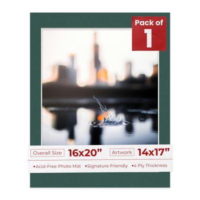 Poster Palooza 16x20 Mat Bevel Cut for 14x17 Photos - Acid Free Forest Green Precut Matboard - For Pictures, Photos, Framing - 4-ply Thickness