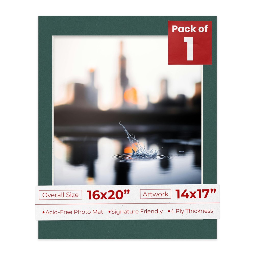 Poster Palooza 16x20 Mat Bevel Cut for 14x17 Photos - Acid Free Forest Green Precut Matboard - For Pictures, Photos, Framing - 4-ply Thickness