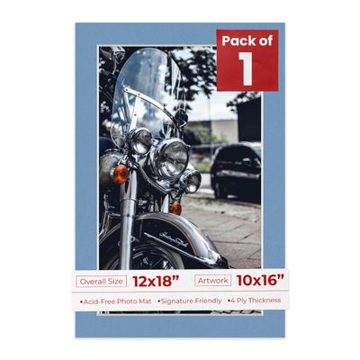 Poster Palooza 12x18 Mat Bevel Cut for 10x16 Photos - Acid Free Brittany Blue Precut Matboard - For Pictures, Photos, Framing - 4-ply Thickness