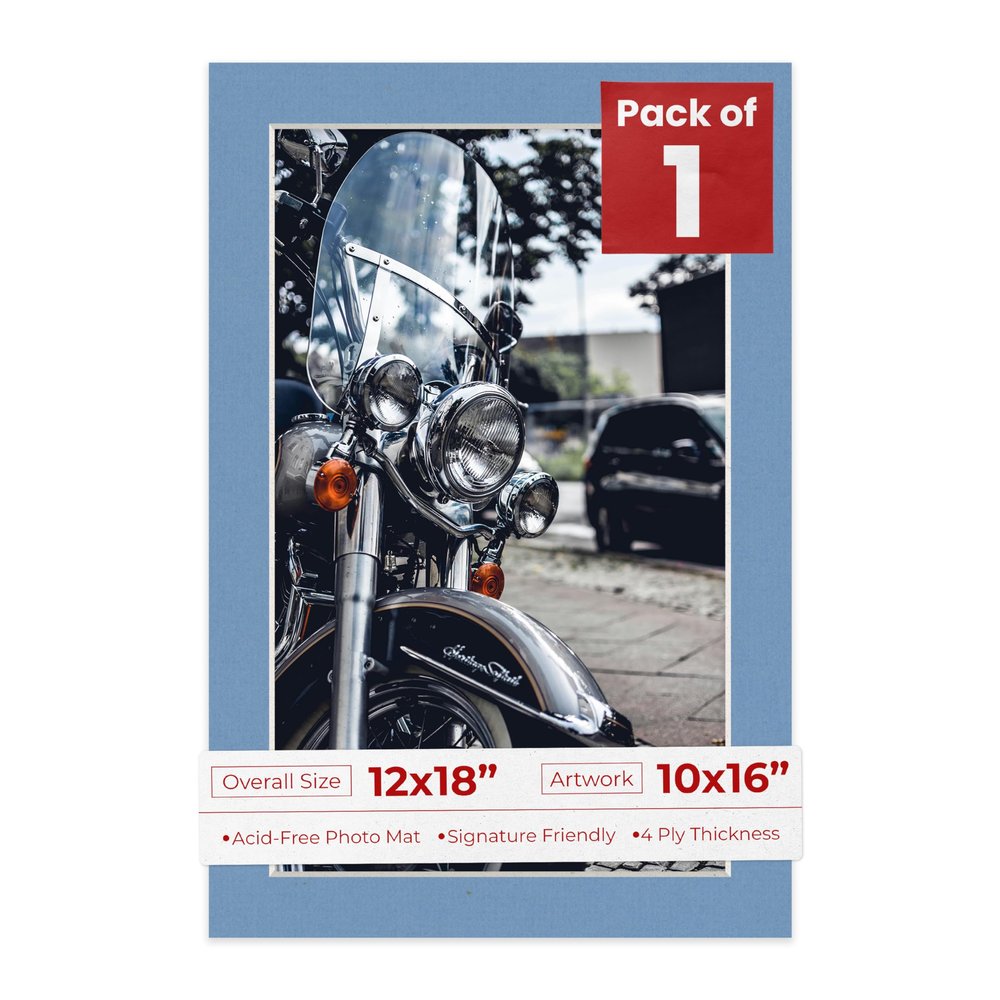 Poster Palooza 12x18 Mat Bevel Cut for 10x16 Photos - Acid Free Brittany Blue Precut Matboard - For Pictures, Photos, Framing - 4-ply Thickness