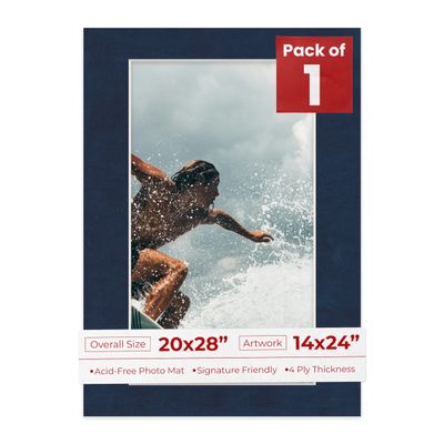 Poster Palooza 20x28 Mat Bevel Cut for 14x24 Photos - Acid Free Navy Suede Precut Matboard - For Pictures, Photos, Framing - 4-ply Thickness