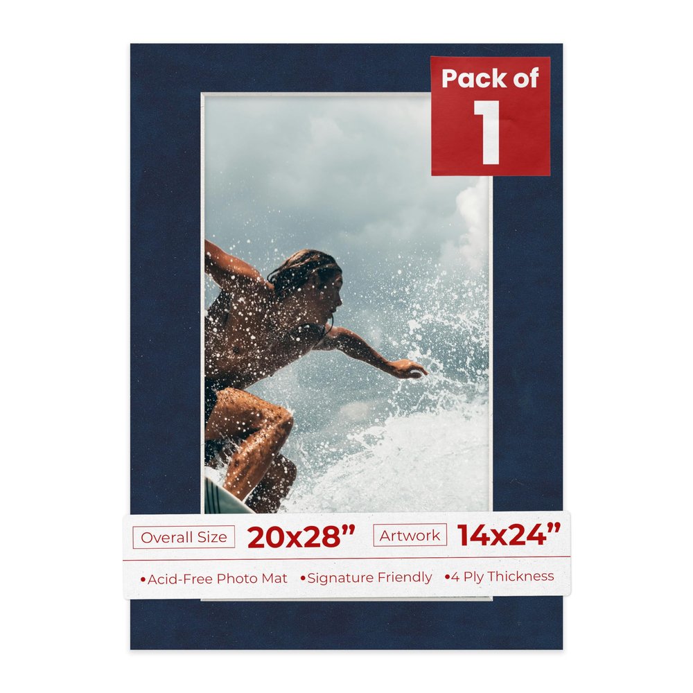 Poster Palooza 20x28 Mat Bevel Cut for 14x24 Photos - Acid Free Navy Suede Precut Matboard - For Pictures, Photos, Framing - 4-ply Thickness