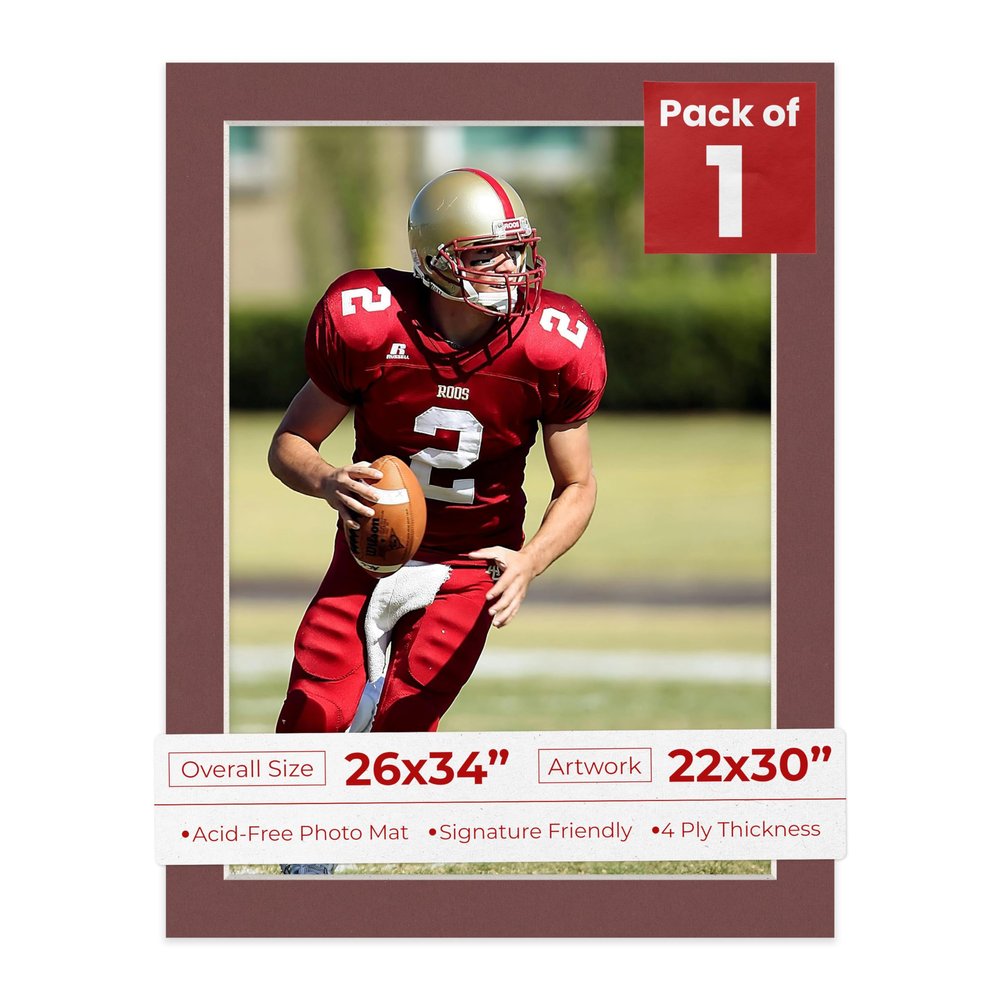 26x34 Mat Bevel Cut for 22x30 Photos - Acid Free Maroon Red Precut Matboard With Backing Board and Crystal Clear, Self Seal Mat Bag - For Pictures, Framing - 4-ply Thickness