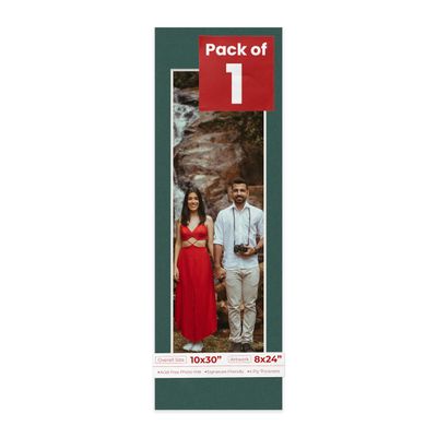 10x30 Mat Bevel Cut for 8x24 Photos - Acid Free Forest Green Precut Matboard With Backing Board and Crystal Clear, Self Seal Photo Mat Bag - For Pictures, Photos, Framing - 4-ply Thickness