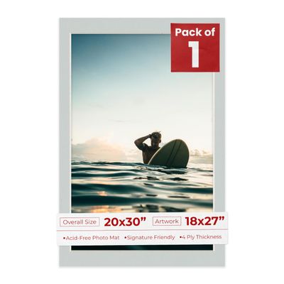 Poster Palooza 20x30 Mat Bevel Cut for 18x27 Photos - Acid Free Grey Precut Matboard - For Pictures, Photos, Framing - 4-ply Thickness