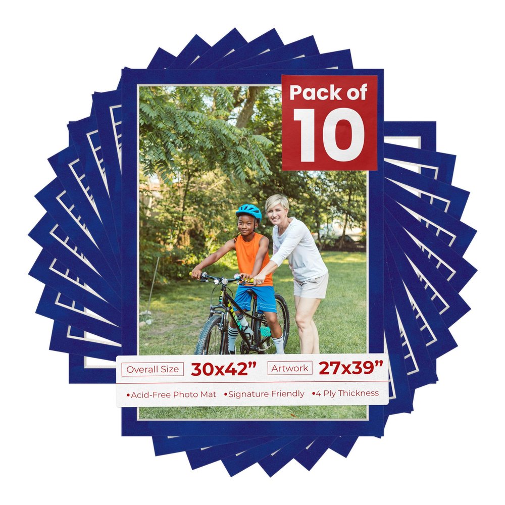 Poster Palooza Pack of TEN 30x42 Mats Bevel Cut for 27x39 Photos - Acid Free Royal Blue Suede Precut Matboards For Pictures, Photos, Framing - 4-ply Thickness