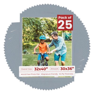 Poster Palooza Pack of 25 Acid Free 32x40 Mats Bevel Cut for 30x36 Photos - Mid Grey Precut Matboards For Pictures, Photos, Framing - 4-ply Thickness