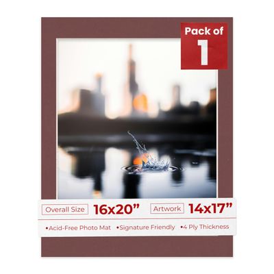 16x20 Mat Bevel Cut for 14x17 Photos - Acid Free Maroon Red Precut Matboard With Backing Board and Crystal Clear, Self Seal Photo Mat Bag - For Pictures, Photos, Framing - 4-ply Thickness