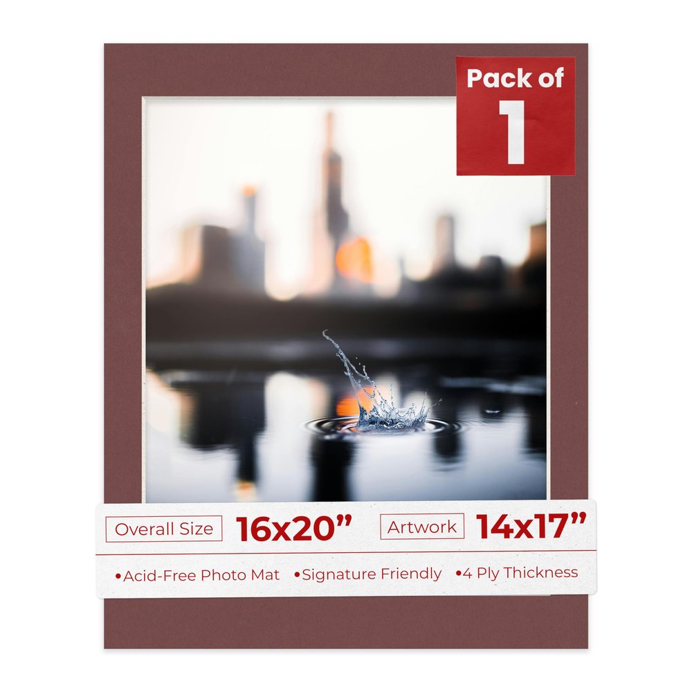 16x20 Mat Bevel Cut for 14x17 Photos - Acid Free Maroon Red Precut Matboard With Backing Board and Crystal Clear, Self Seal Photo Mat Bag - For Pictures, Photos, Framing - 4-ply Thickness