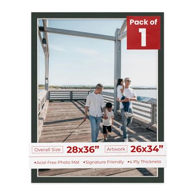 Poster Palooza 28x36 Mat Bevel Cut for 26x34 Photos - Acid Free Black Precut Matboard With Backing Board and Crystal Clear, Self Seal Photo Mat Bag - For Pictures, Photos, Framing - 4-ply Thickness