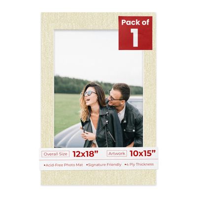 Poster Palooza 12x18 Mat Bevel Cut for 10x15 Photos - Acid Free Fresh Linen Canvas Precut Matboard - For Pictures, Photos, Framing - 4-ply Thickness