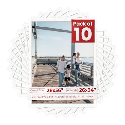 Poster Palooza Pack of TEN 28x36 Mats Bevel Cut for 26x34 Photos - Acid Free Oyster Shell White Precut Matboards For Pictures, Photos, Framing - 4-ply Thickness