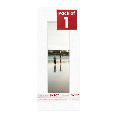8x20 Mat Bevel Cut for 5x15 Photos - Acid Free Oyster Shell White Precut Matboard With Backing Board and Crystal Clear, Self Seal Photo Mat Bag - For Pictures, Photos, Framing - 4-ply Thickness