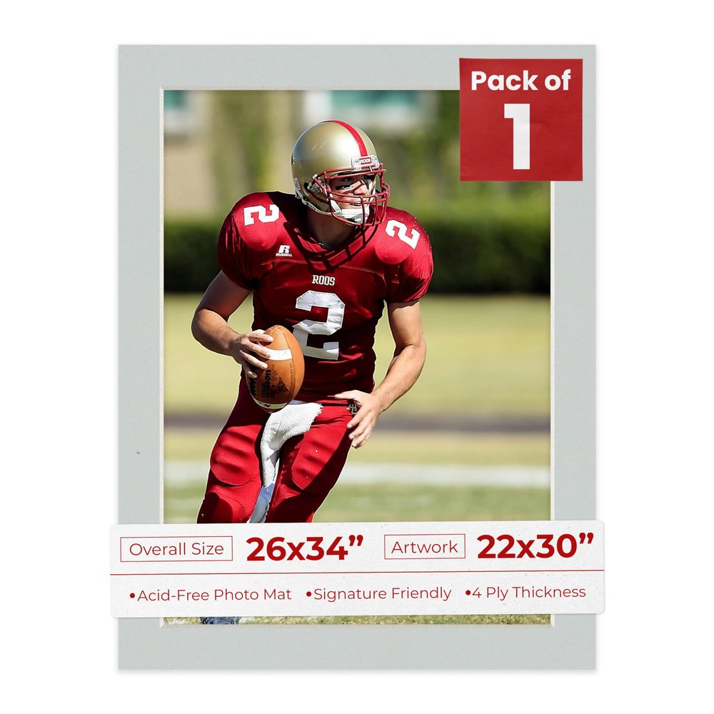 Poster Palooza 26x34 Mat Bevel Cut for 22x30 Photos - Acid Free Grey Precut Matboard - For Pictures, Photos, Framing - 4-ply Thickness