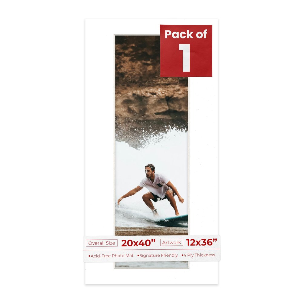 20x40 Mat Bevel Cut for 12x36 Photos - Acid Free Golf Ball Texture Precut Matboard With Backing Board and Crystal Clear, Self Seal Photo Mat Bag - For Pictures, Photos, Framing - 4-ply Thickness