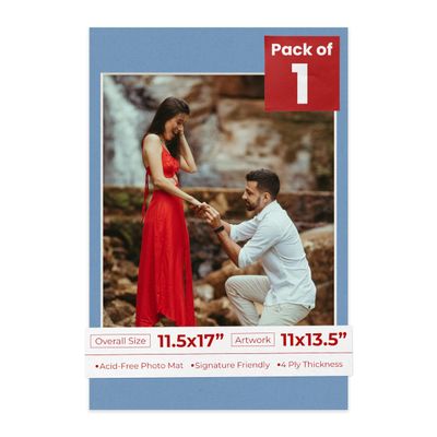 11.5x17 Mat Bevel Cut for 11x13.5 Photos - Acid Free Brittany Blue Precut Matboard With Backing Board and Crystal Clear, Self Seal Photo Mat Bag - For Pictures, Photos, Framing - 4-ply Thickness