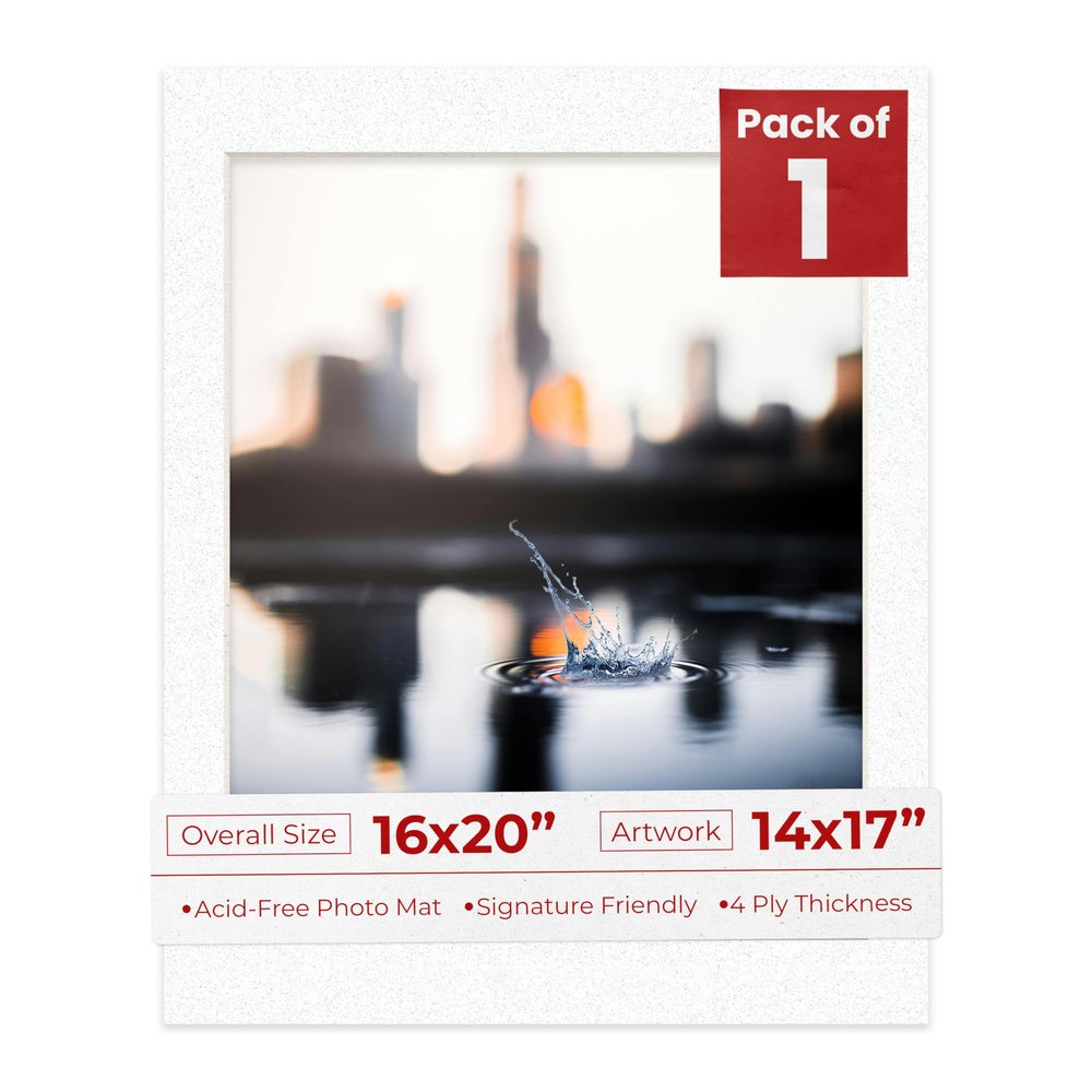 16x20 Mat Bevel Cut for 14x17 Photos - Acid Free Oyster Shell White Precut Matboard With Backing Board and Crystal Clear, Self Seal Photo Mat Bag - For Pictures, Photos, Framing - 4-ply Thickness