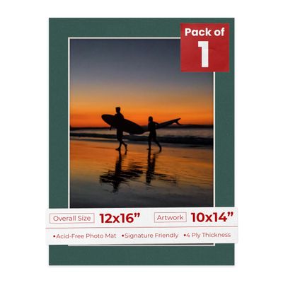 Poster Palooza 12x16 Mat Bevel Cut for 10x14 Photos - Acid Free Forest Green Precut Matboard - For Pictures, Photos, Framing - 4-ply Thickness