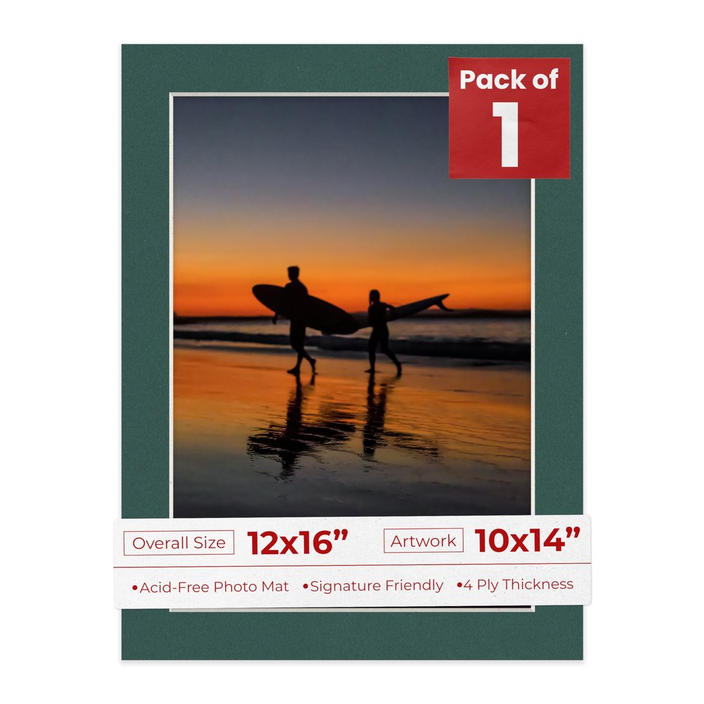 Poster Palooza 12x16 Mat Bevel Cut for 10x14 Photos - Acid Free Forest Green Precut Matboard - For Pictures, Photos, Framing - 4-ply Thickness