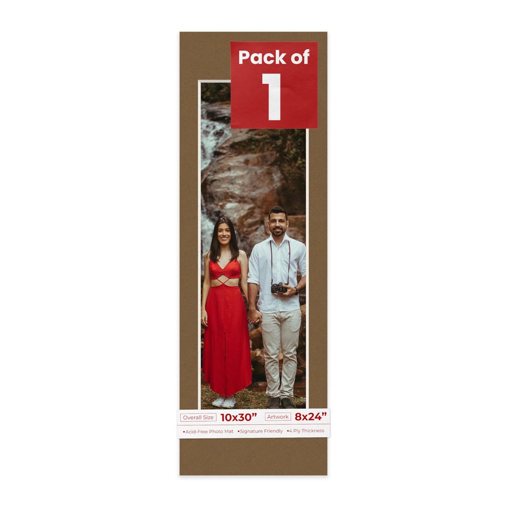 10x30 Mat Bevel Cut for 8x24 Photos - Acid Free Maroon Red Precut Matboard With Backing Board and Crystal Clear, Self Seal Photo Mat Bag - For Pictures, Photos, Framing - 4-ply Thickness