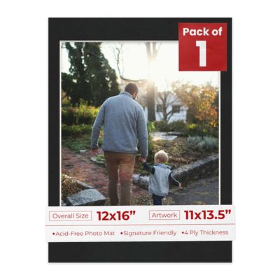 Poster Palooza 12x16 Mat Bevel Cut for 11x13.5 Photos - Acid Free Black Suede Precut Matboard - For Pictures, Photos, Framing - 4-ply Thickness