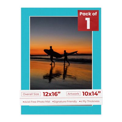 Poster Palooza 12x16 Mat Bevel Cut for 10x14 Photos - Acid Free Aquamarine Blue Precut Matboard - For Pictures, Photos, Framing - 4-ply Thickness