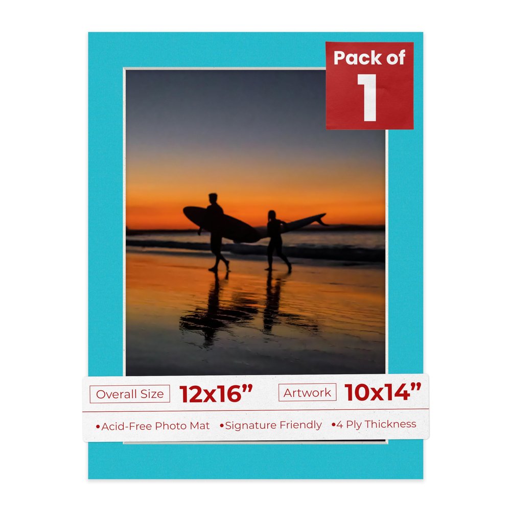 Poster Palooza 12x16 Mat Bevel Cut for 10x14 Photos - Acid Free Aquamarine Blue Precut Matboard - For Pictures, Photos, Framing - 4-ply Thickness