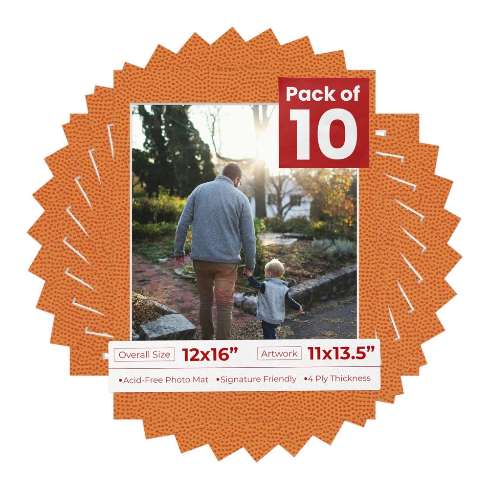 Poster Palooza 12x16 Mat Bevel Cut for 11x13.5 Photos - Acid Free Basketball Texture Precut Matboard - For Pictures, Photos, Framing - 4-ply Thickness