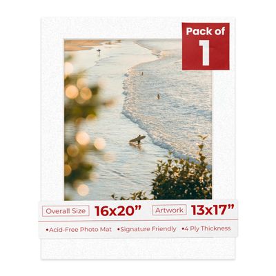 Poster Palooza 16x20 Mat Bevel Cut for 13x17 Photos - Acid Free Oyster Shell White Precut Matboard - For Pictures, Photos, Framing - 4-ply Thickness