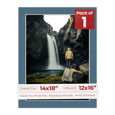 Poster Palooza 14x18 Mat Bevel Cut for 12x16 Photos - Acid Free Steel Blue Precut Matboard - For Pictures, Photos, Framing - 4-ply Thickness