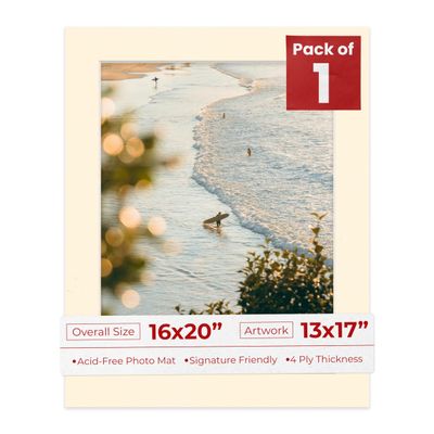 Poster Palooza 16x20 Mat Bevel Cut for 13x17 Photos - Acid Free Cream Precut Matboard - for Pictures, Photos, Framing - 4-ply Thickness