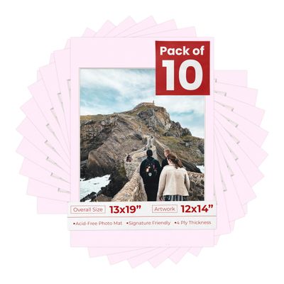 Poster Palooza Pack of TEN 13x19 Mats Bevel Cut for 12x14 Photos - Acid Free Soft Pink Precut Matboards For Pictures, Photos, Framing - 4-ply Thickness