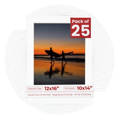 Poster Palooza Pack of 25 Acid Free 12x16 Mats Bevel Cut for 10x14 Photos - Oyster Shell White Precut Matboards For Pictures, Photos, Framing - 4-ply Thickness