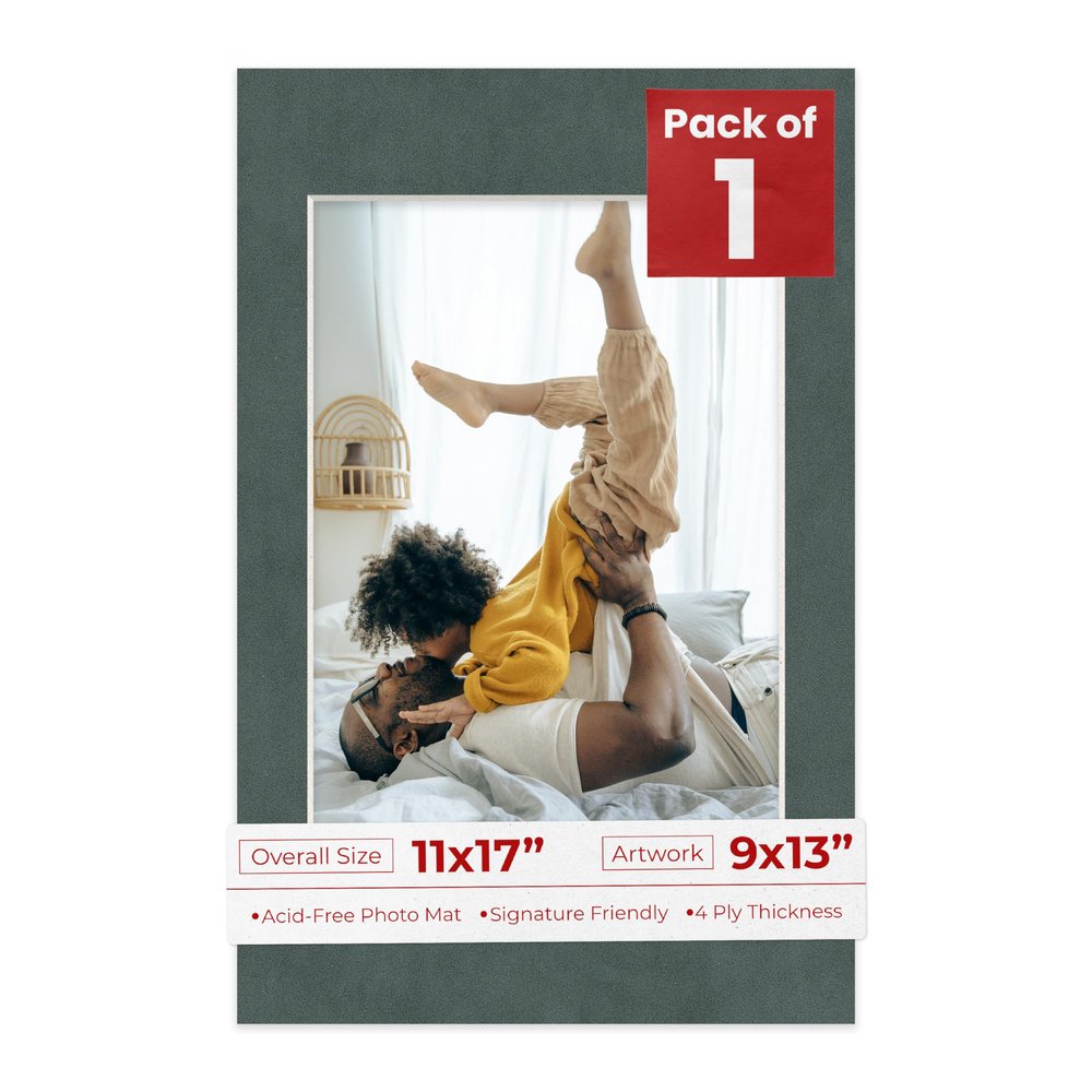 Poster Palooza 11x17 Mat Bevel Cut for 9x13 Photos - Acid Free Dark Grey Suede Precut Matboard - for Pictures, Photos, Framing - 4-ply Thickness