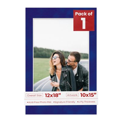 Poster Palooza 12x18 Mat Bevel Cut for 10x15 Photos - Acid Free Royal Blue Suede Precut Matboard - For Pictures, Photos, Framing - 4-ply Thickness