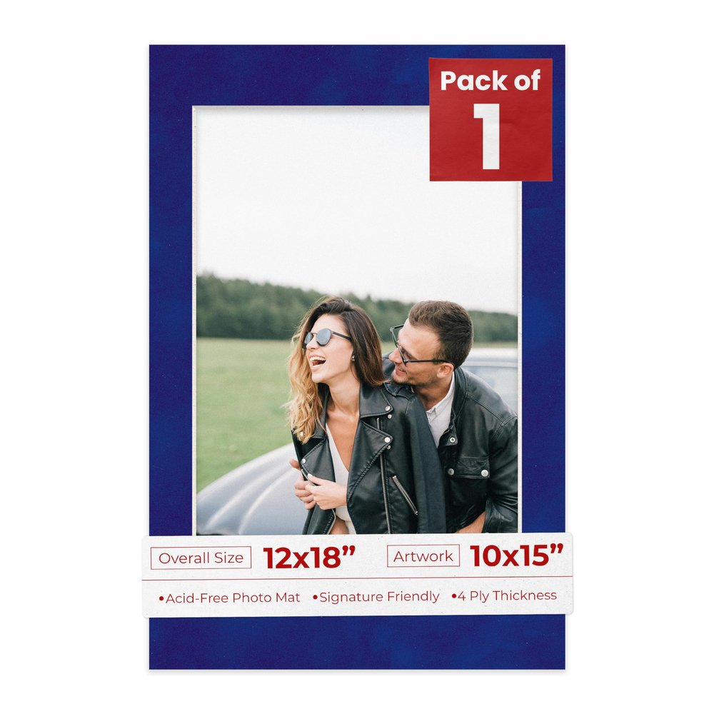 Poster Palooza 12x18 Mat Bevel Cut for 10x15 Photos - Acid Free Royal Blue Suede Precut Matboard - For Pictures, Photos, Framing - 4-ply Thickness