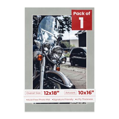 Poster Palooza 12x18 Mat Bevel Cut for 10x16 Photos - Acid Free Light Grey Suede Precut Matboard - For Pictures, Photos, Framing - 4-ply Thickness