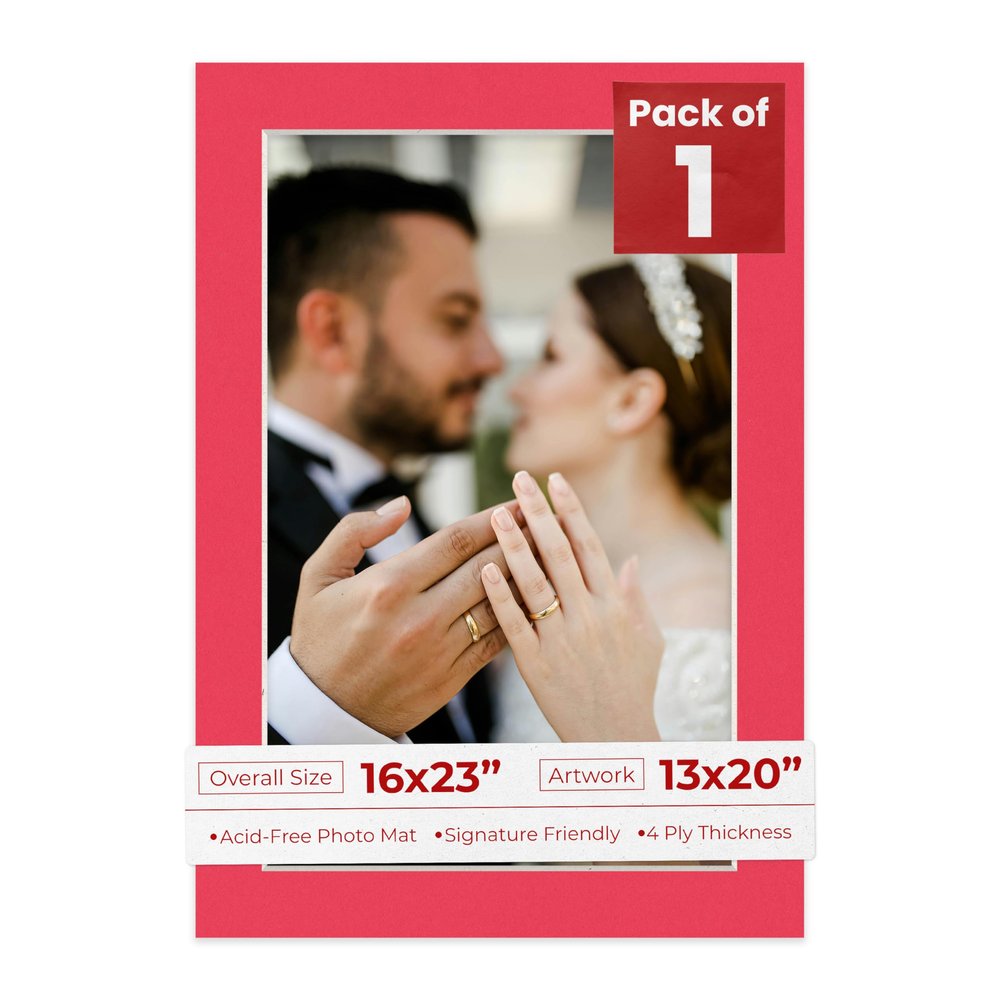 16x23 Mat Bevel Cut for 13x20 Photos - Acid Free Cardinal Red Precut Matboard With Backing Board and Crystal Clear, Self Seal Photo Mat Bag - For Pictures, Photos, Framing - 4-ply Thickness