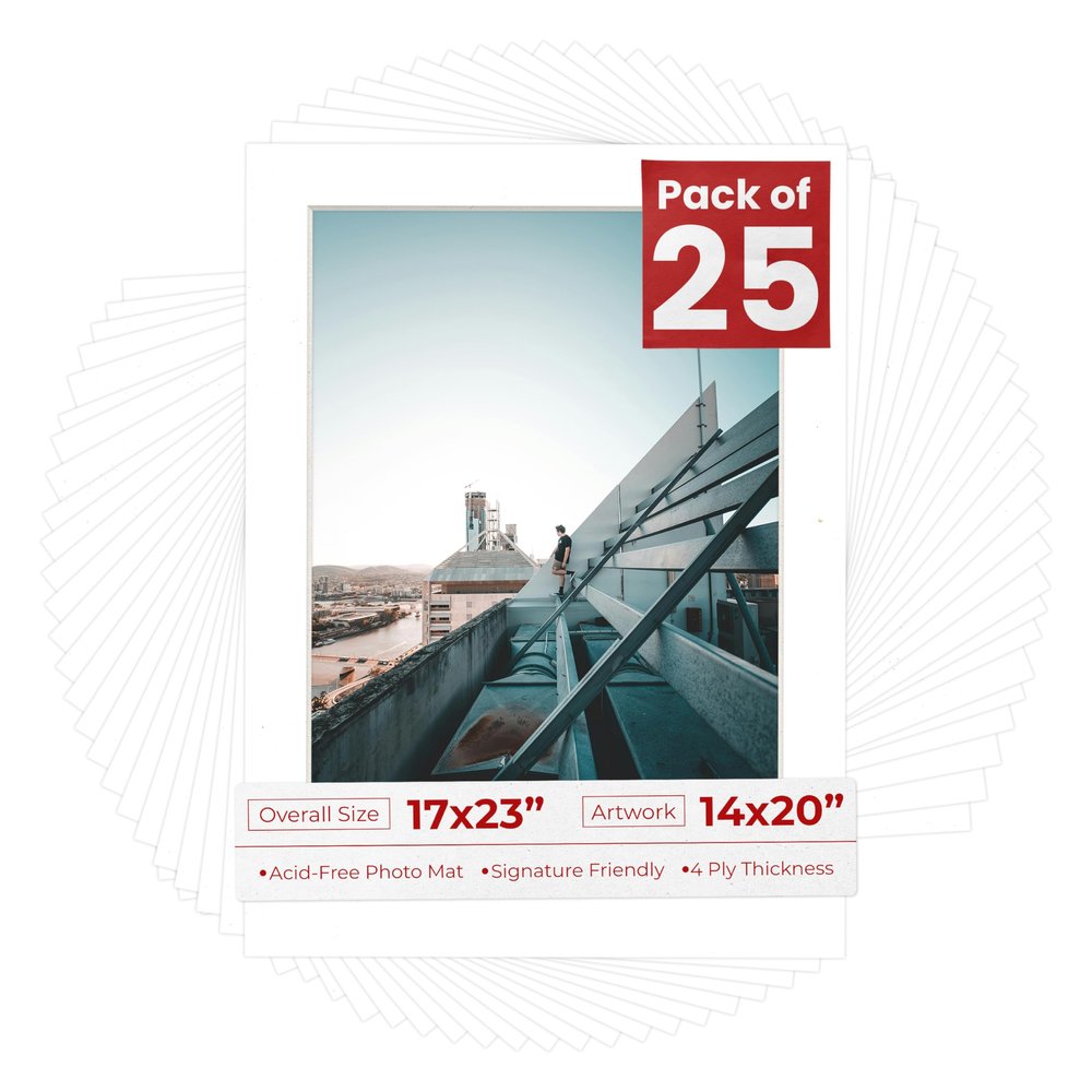Poster Palooza Pack of 25 Acid Free 17x23 Mats Bevel Cut for 14x20 Photos - Golf Ball Texture Precut Matboards For Pictures, Photos, Framing - 4-ply Thickness