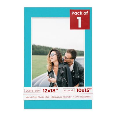 Poster Palooza 12x18 Mat Bevel Cut for 10x15 Photos - Acid Free Aquamarine Blue Precut Matboard - For Pictures, Photos, Framing - 4-ply Thickness