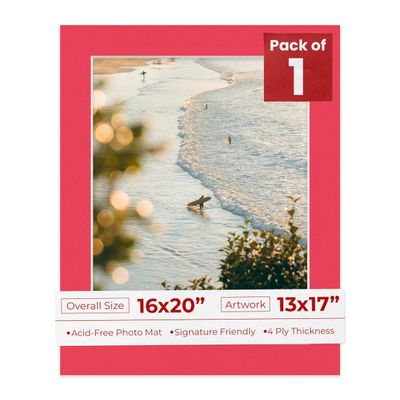 16x20 Mat Bevel Cut for 13x17 Photos - Acid Free Cardinal Red Precut Matboard With Backing Board and Crystal Clear, Self Seal Photo Mat Bag - For Pictures, Photos, Framing - 4-ply Thickness