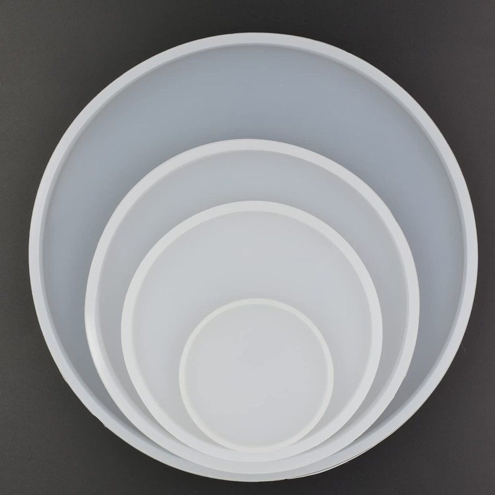 4Set Round Shape Epoxy Mold Dia. 18cm, 13cm, 10cm, 6cm Large and Small Round Coastr DIY Resin Casting Silicone Mold