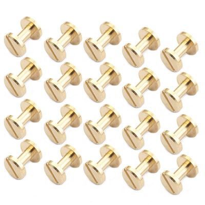 LTKJ 20Pcs Diameter 10mm Flat Belt Screw Leather Craft Chicago Screw Brass Solid Rivets Stud Head for DIY Leather Belt Bag Suitcase (Height: 7mm)